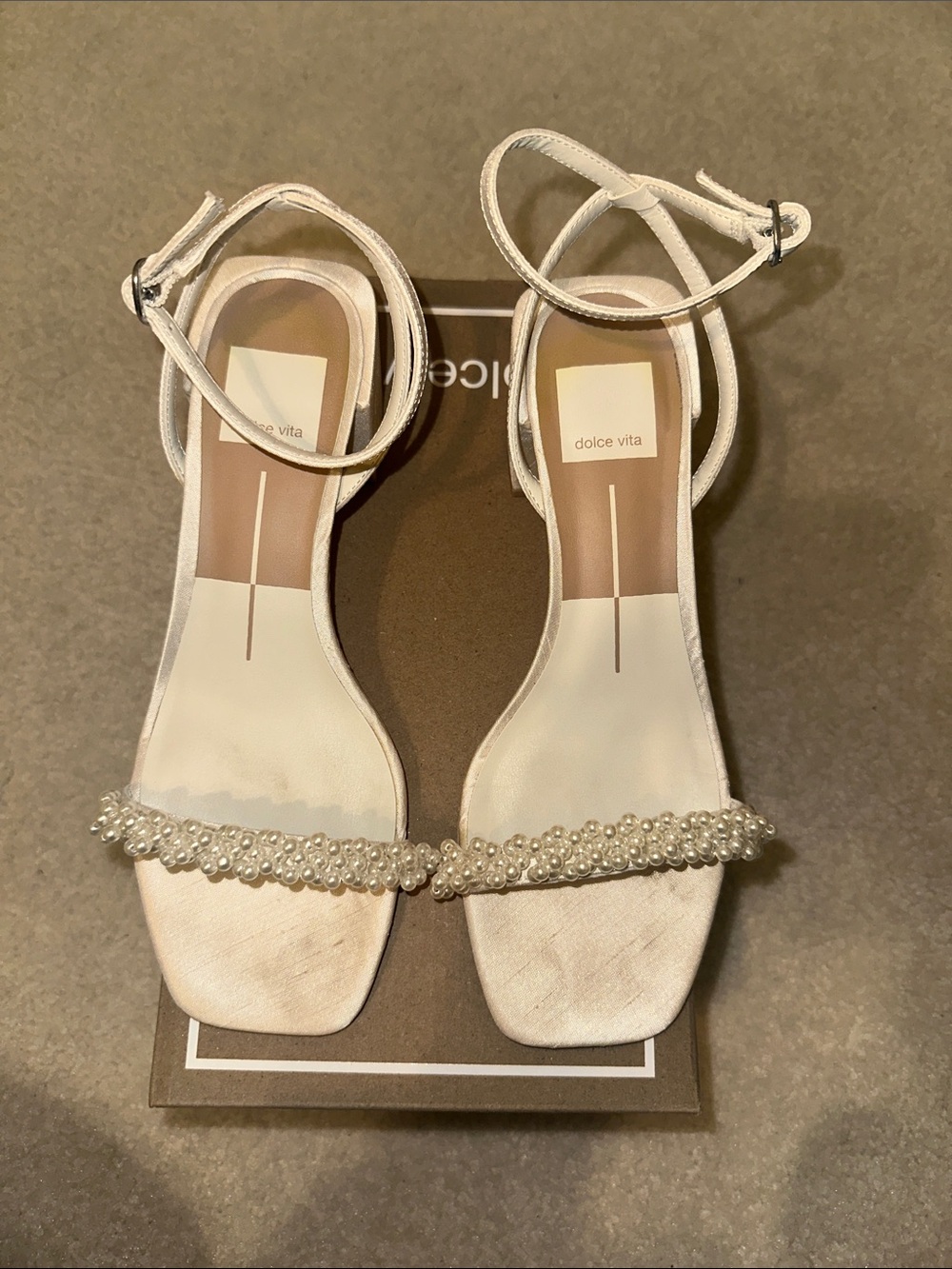Dolce Vita Ivory Pearl-Beaded Ankle-Strap Heels